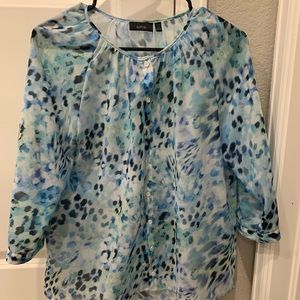 APT.9 Blue, White and Black Print Blouse